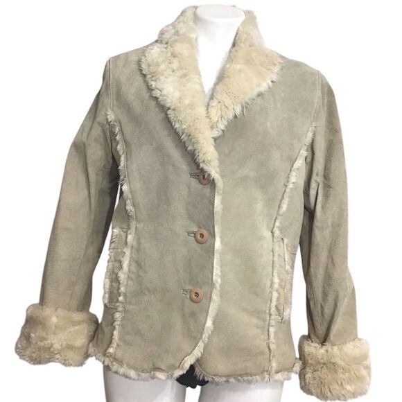 Wilsons Leather Suede Faux Fur Trim Coat Size Large - Picture 1 of 14